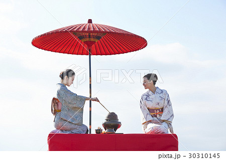 野点を愉しむ日本人女性と外国人女性 30310145