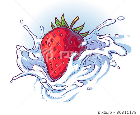 Delicious fresh strawberry falling into cream or Delicious fresh strawberry falling into cream or 30311178