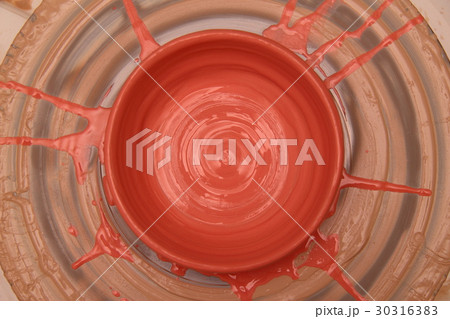 Cay pot painted on a potter wheel, modeling of pot Cay pot painted on a potter wheel, modeling of pot 30316383