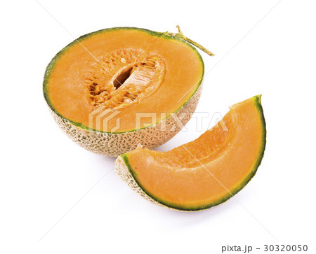 Slice of yellow watermelon isolated on a white bac 30320050