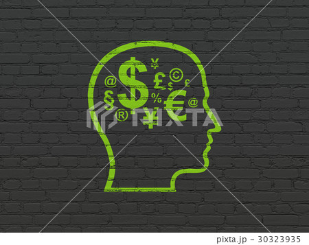Business concept: Head With Finance Symbol on wall Business concept: Head With Finance Symbol on wall 30323935