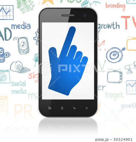 Advertising concept: Smartphone with Mouse Cursor Advertising concept: Smartphone with Mouse Cursor 30324901