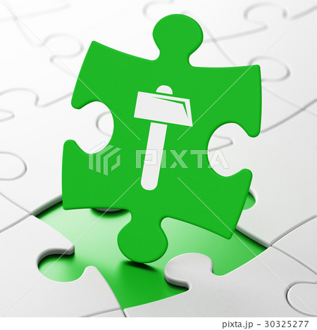 Constructing concept: Hammer on puzzle background 30325277