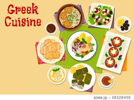 Greek cuisine healthy dishes icon design 30326456