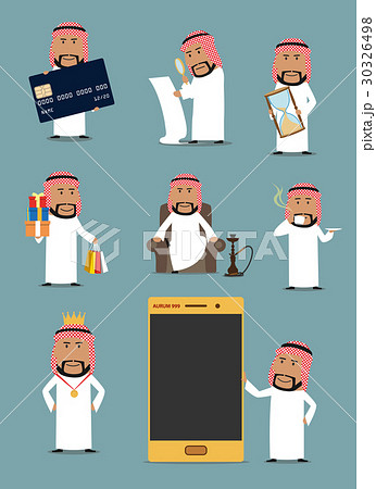Rich arab businessman cartoon character set Rich arab businessman cartoon character set 30326498