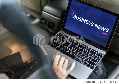 Hands working on laptop network graphic overlay 30329893