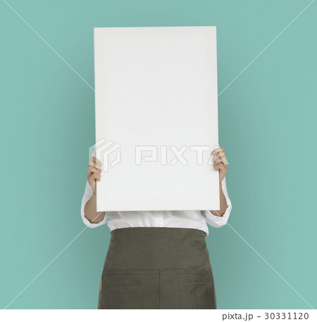 Woman Holding Banner Copy Space Portrait Concept Woman Holding Banner Copy Space Portrait Concept 30331120