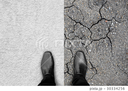Black shoes standing on carpet and earth 30334256
