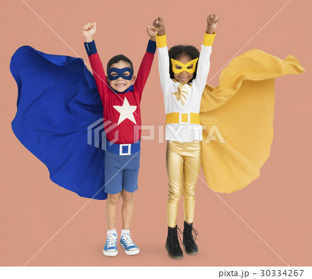 Superhero Kids Hands Up Concept 30334267