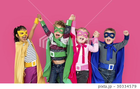 Superhero Kids Friendship Smiling Happiness Playful Togetherness 30334579