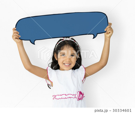 Little Girl Holding Chat Box Smiling Adorable 30334601