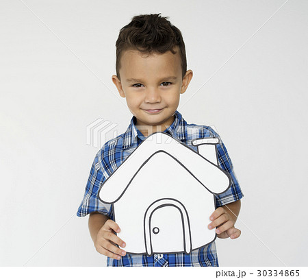 Boy Holding Papercraft Home Icon Family Boy Holding Papercraft Home Icon Family 30334865