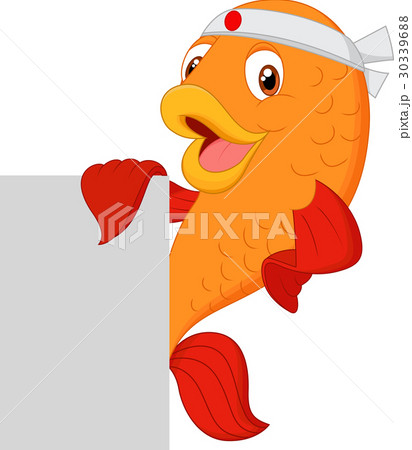 Cartoon fish chef holding blank sign Cartoon fish chef holding blank sign 30339688