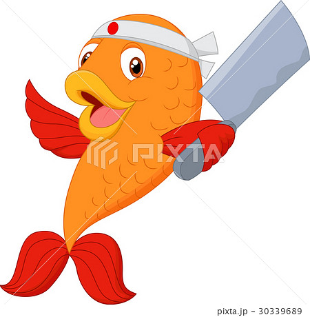Cartoon chef fish holding soup ladle Cartoon chef fish holding soup ladle 30339689