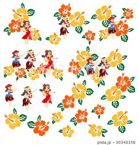 フラダンスと花のイラスト素材
