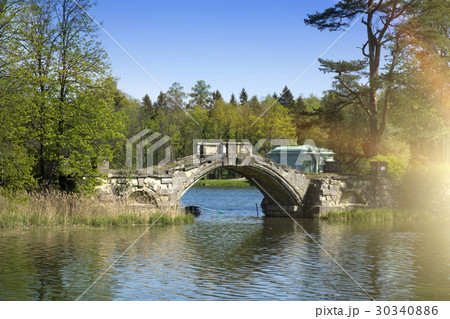 The small shabby bridge in park over a pond 30340886
