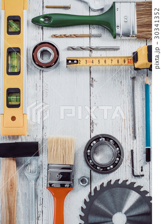 set of tools and instruments on wood 30341352