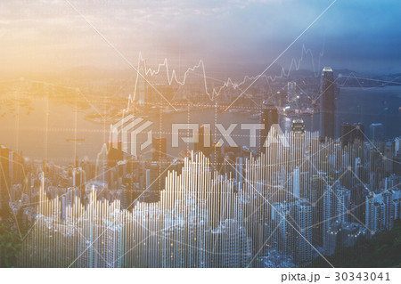 Double explosure with business charts and Double explosure with business charts and 30343041