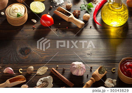 spice and herb on wood 30343629