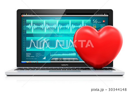 Laptop medical diagnostic software red heart shape 30344148