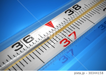 Macro of medical thermometer on blue 30344158
