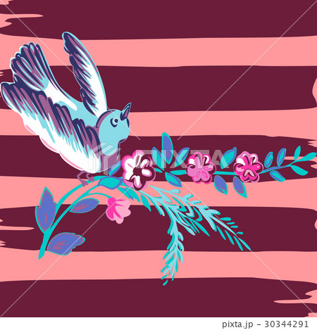 Hand drawn bird flying with flower roses tropical  30344291