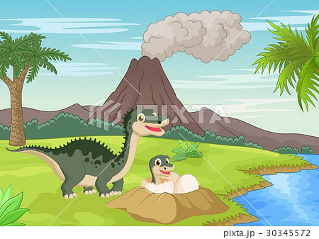 Mother Dinosaur With Baby Hatchingのイラスト素材