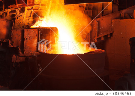 Pouring of liquid metal in open hearth workshop 30346463