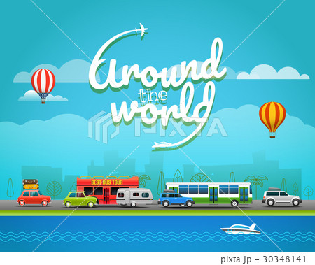 travel around the world with airplane and bag 2302644 Vector Art