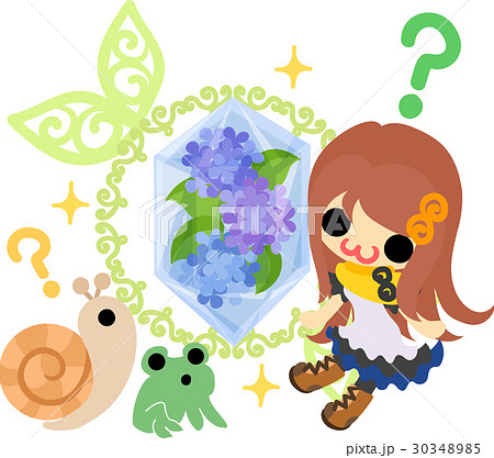 可愛い女の子と不思議な紫陽花のクリスタルのイラスト素材