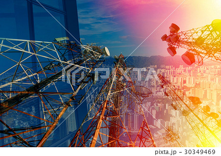 Telecommunication concept with cityscape  30349469