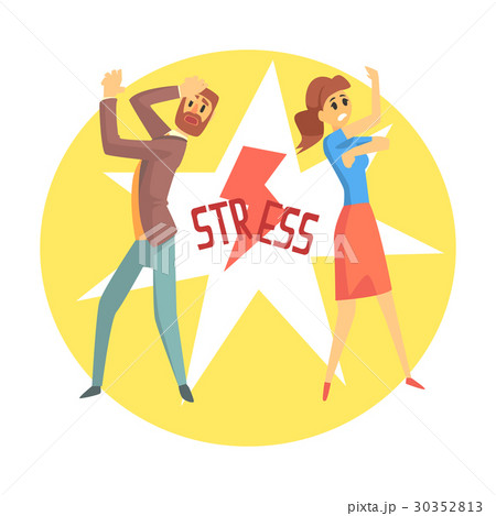 Stressed man and woman. Colorful cartoon character 30352813