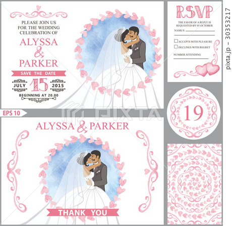 Wedding invitation set.Kissing Bride,groom,Pink 30353217