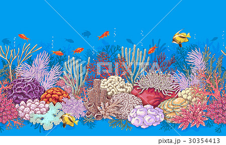 Coral Reef And Fishes Patternのイラスト素材