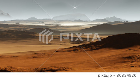 Martian landscape with sand dunes. 3D illustration Martian landscape with sand dunes. 3D illustration 30354920