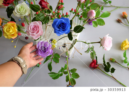 Doing clay flower, colorful roses flower Doing clay flower, colorful roses flower 30359913