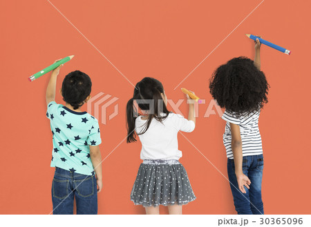 Little Children Drawing Together Creative 30365096