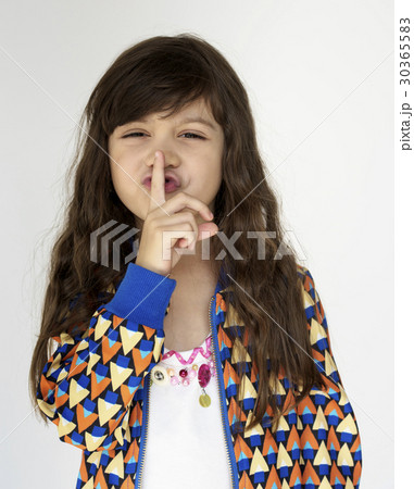 Little Girl Smiling Happiness Quiet Shut Up Secret Shh Portrait 30365583