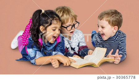 Little Children Reading Book Cheerful 30365778