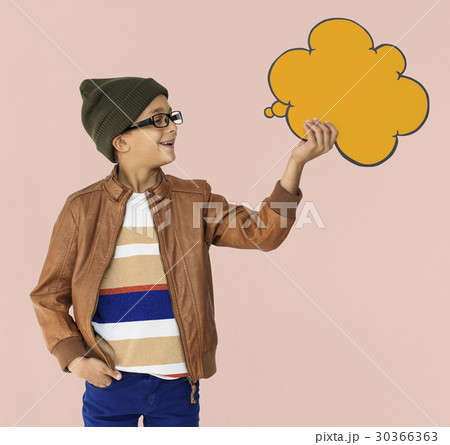 Little Boy Smiling Happiness Speech Bubble Thinking Copy Space Portrait 30366363