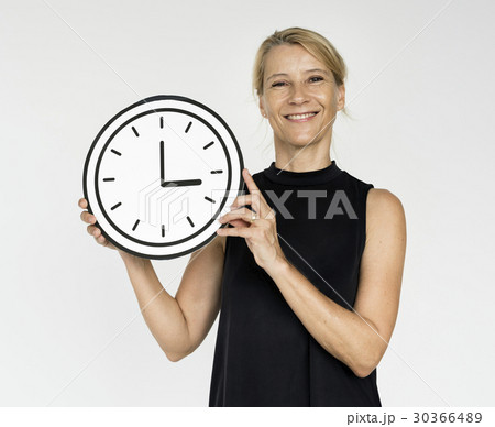 Woman Smiling Happiness Paper Craft Arts Clock Studio Portrait 30366489
