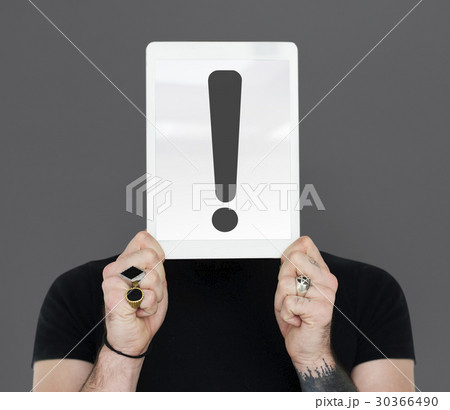 Man Holding Warning Alert Sign 30366490