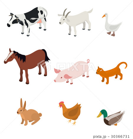 Cartoon Farm Animal Color Set. Vector 30366731