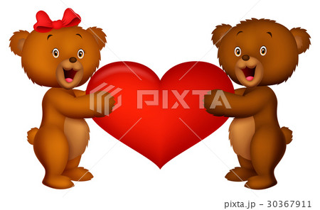 Couple baby bear holding red heart 30367911