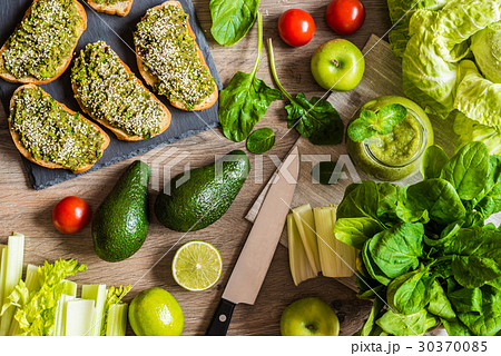Detox diet. Green smoothie with vegetables Detox diet. Green smoothie with vegetables 30370085