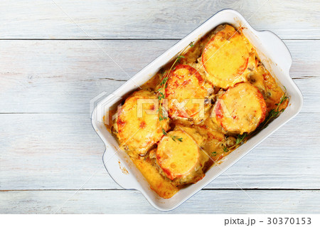 casserole with meat, mushrooms, tomato and cheese casserole with meat, mushrooms, tomato and cheese 30370153