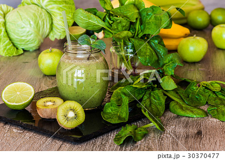 Detox diet. Green smoothie with fruits 30370477