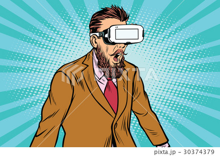 Shocked hipsters in VR glasses 30374379