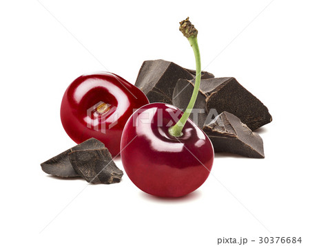 Cherry broken dark chocolate composition isolated 30376684