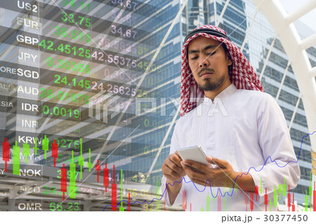 Arab businessman check graph on smartphone 30377450